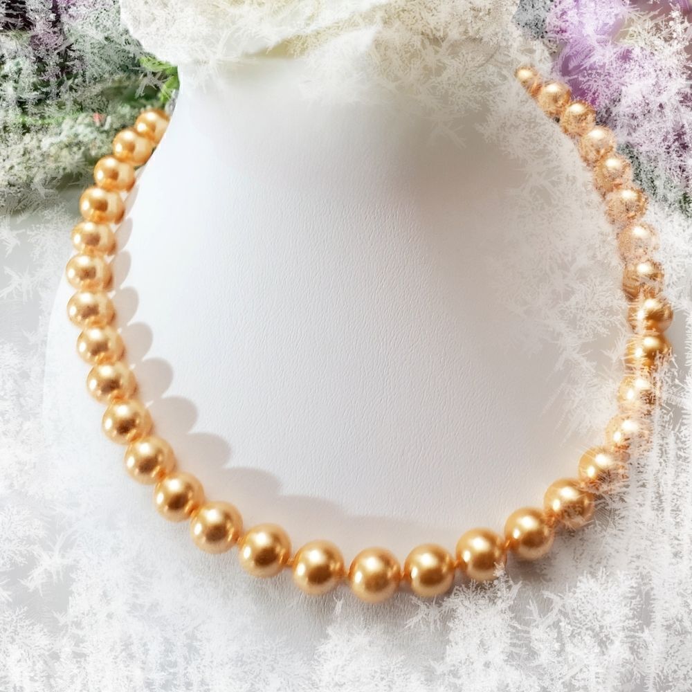 Gold 10mm South Sea Shell Pearls 4 Pc Set Earrings Bracelet  Necklace 925 Clasp - Picture 4 of 17